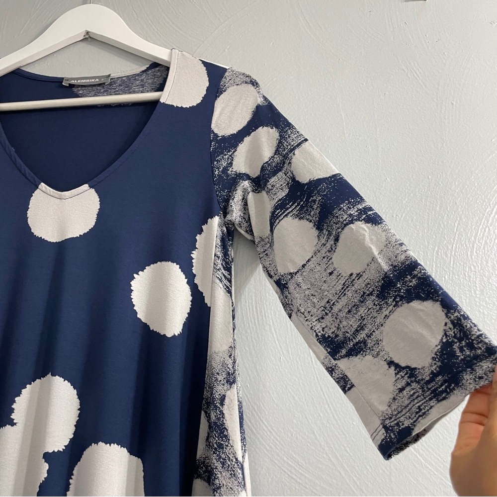 Alembika Spot Swing Navy and White Dress, Mixed dot V neck Line dress size 0 - Picture 7 of 13